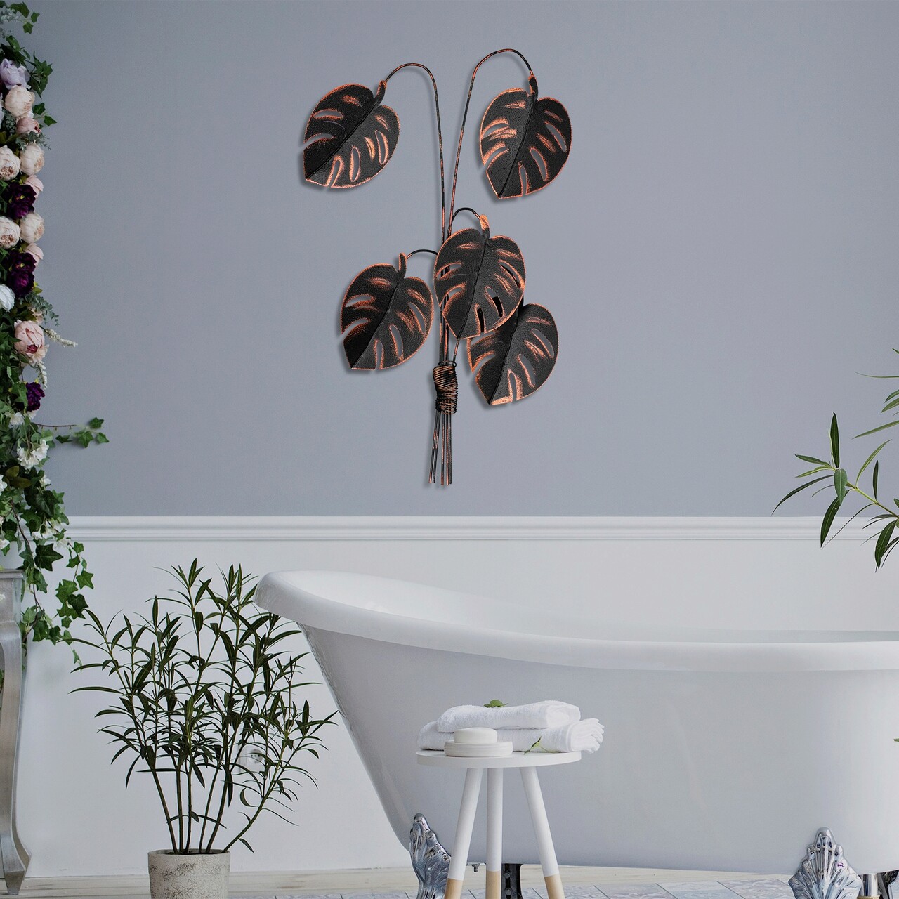 Decoratiune de perete, Monstera, Metal, Dimensiune: 68 x 98 cm, Multicolor - 1 | YEO