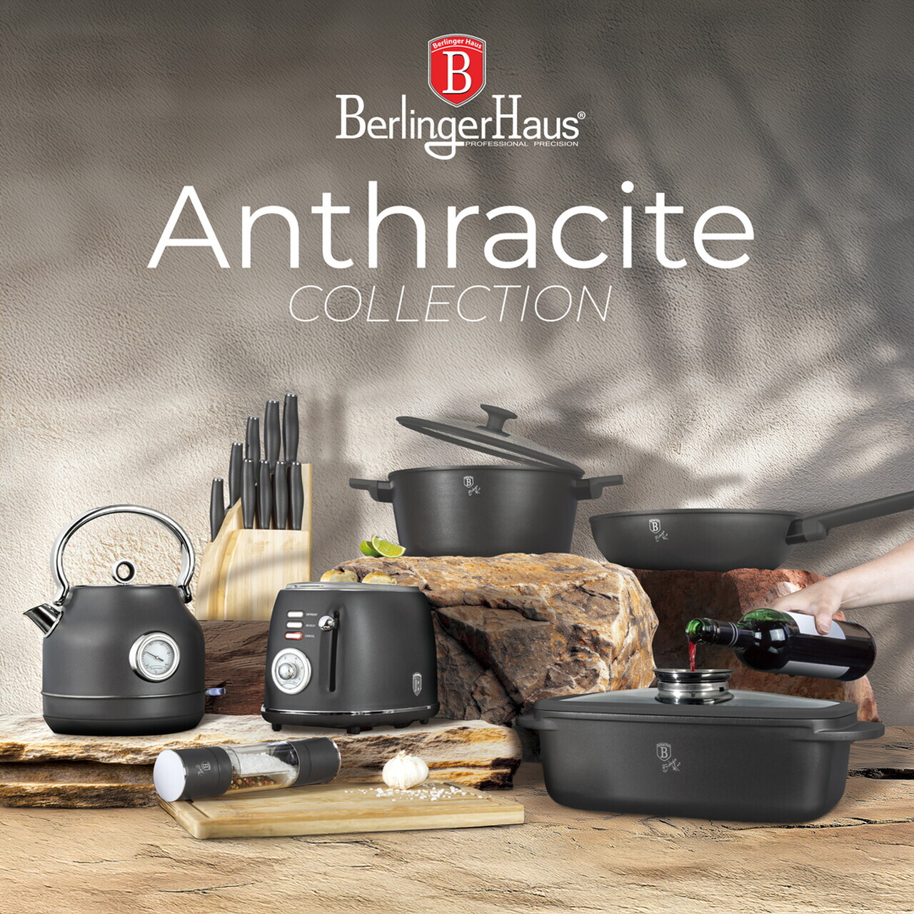Tigaie adanca Berlinger Haus, Anthracite, 24 cm, 2.3 L, aluminiu forjat, antracit mat - imagine 5
