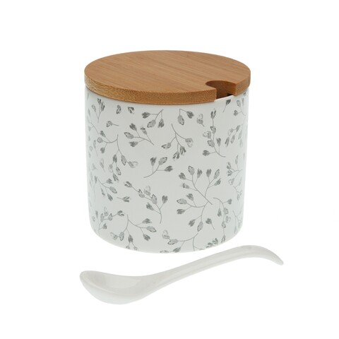 Zaharnita cu capac si lingurita oxford, versa, Ø8x8 cm, ceramica/bambus