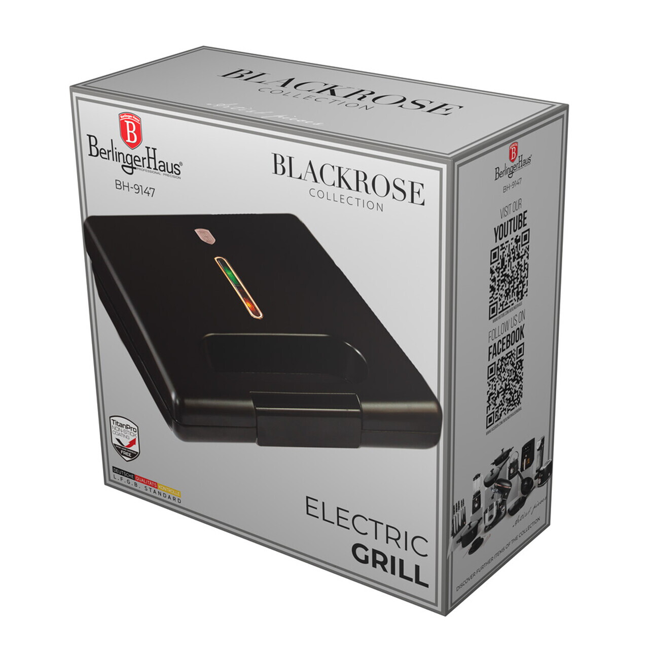 Gratar electric Berlinger Haus, Black Rose, 650W-780W, 22.5x13 cm, aluminiu, negru - imagine 16