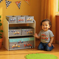 Organizator jucarii / mobilier camera copilului Cars, U-Grow, 63x30x60 cm, lemn de pin/textil, gri