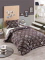 Lenjerie de pat pentru o persoana (FR), 2 piese, Amaour - Brown, Eponj Home, 65% bumbac/35% poliester