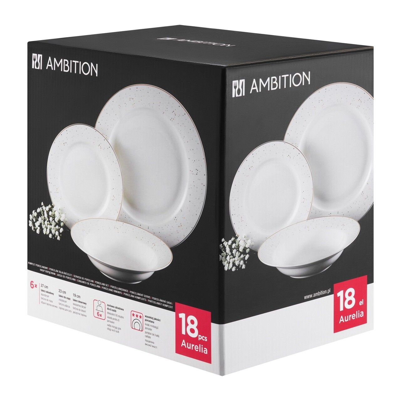 Serviciu de masa 18 piese, Aurelia, Ambition, portelan, alb/auriu