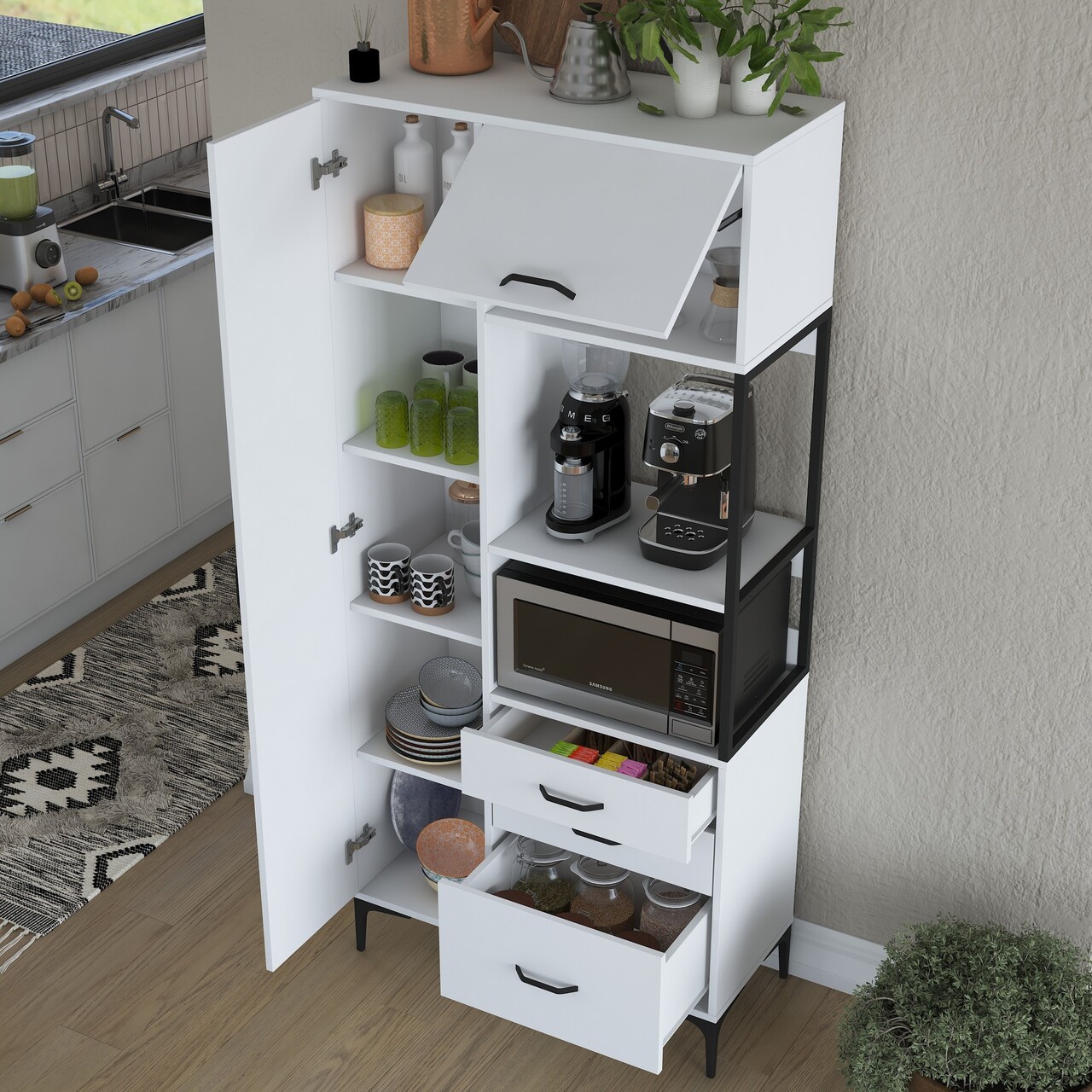 Dulap multifunctional, Rani, JE112, 90x198 cm, PAL, Alb