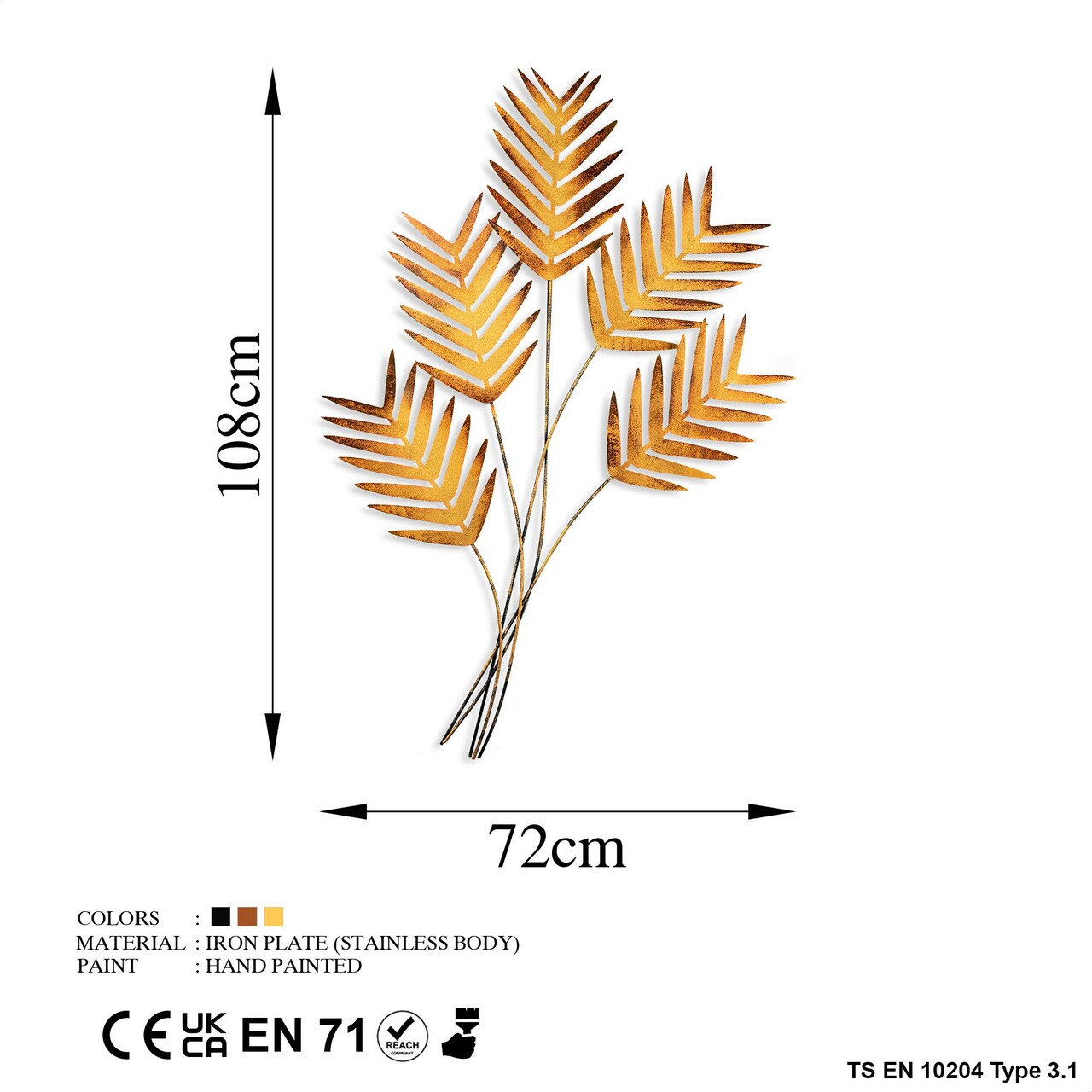 Decoratiune de perete, Toona Sinensis, Metal, Dimensiune: 72 x 108 cm, Multicolor