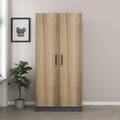 Dulap pentru haine, Minerva, Kale Anthracite Gold, 90x210x52 cm, PAL, Antracit / Stejar