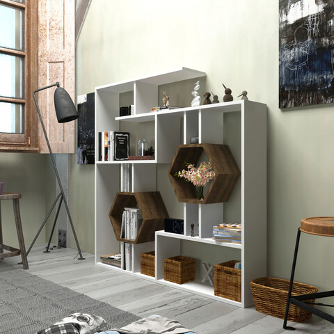 Corp biblioteca, zena home, tamara, pal, alb / nuc