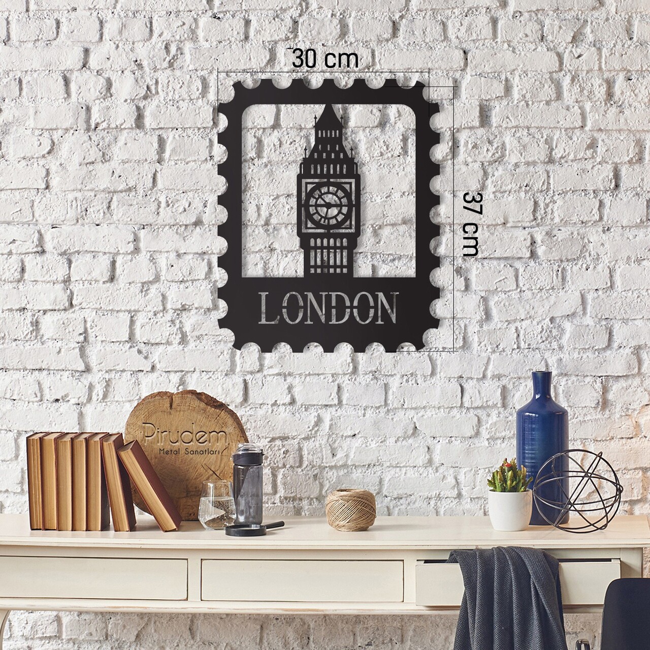 Decoratiune de perete, London Stamp, Dimensiune: 30 x 37 cm, Negru - view 2