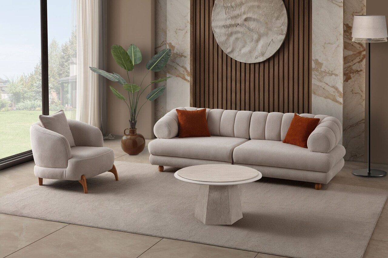 Canapea 3 locuri, Atelier del Sofa, 752EST1156, Lemn de carpen/PAL melaminat, Bej - view 7