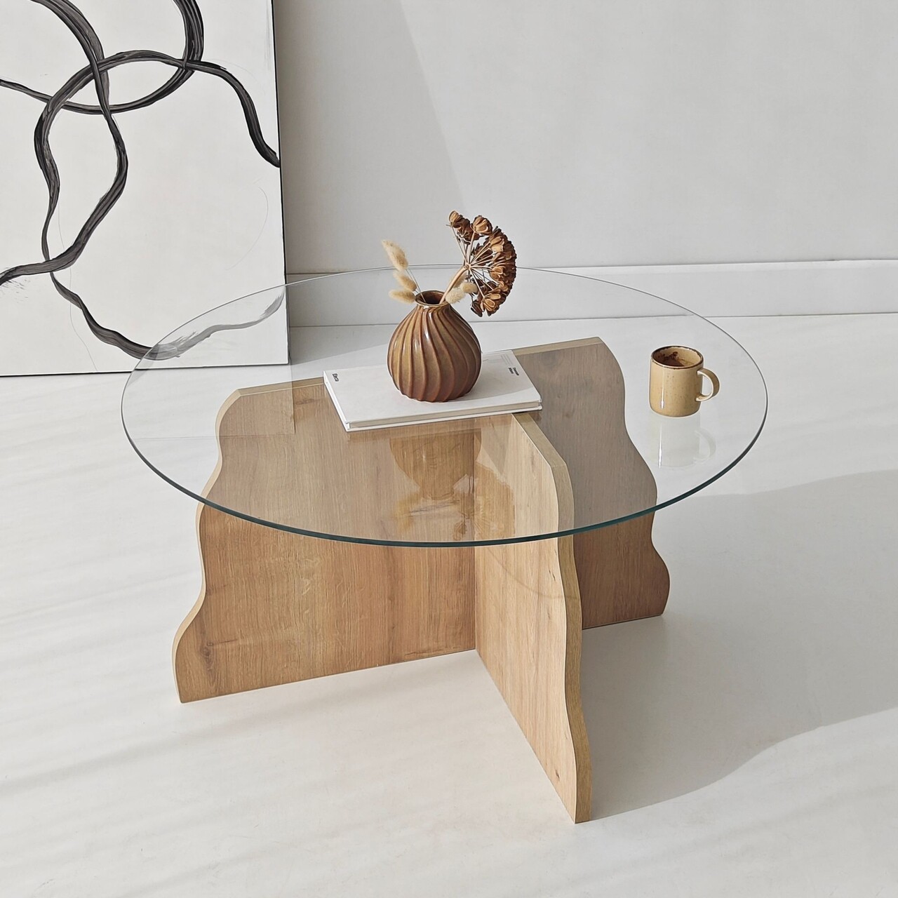 Masuta de cafea, Hanah Home, Butterfly, 75x40x75 cm, Stejar Safir / Transparent - view 5