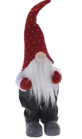 Decoratiune Gnome w pants grey, 12x14x37 cm, polistiren, gri/rosu