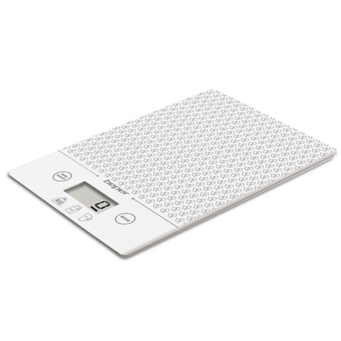 Cantar de bucatarie 90.123b, beper, 22.5 x 17.5 x 3 cm, sticla termorezistenta, alb