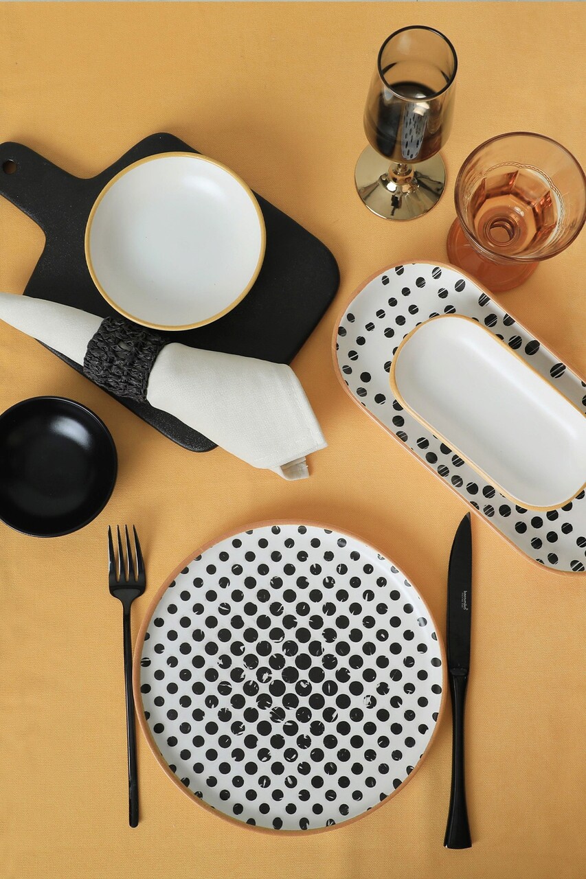 Set de mic dejun, Keramika, 275KRM1959, Ceramica , Nu absoarbe apa, Alb/Negru - 2 | YEO