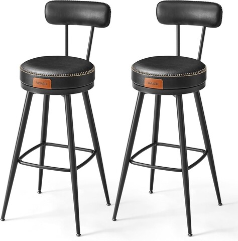 Set 2 scaune de bar, Vasagle, Ekho, 57x101 cm, sezut rotativ, otel/piele ecologica, negru