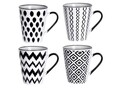 Set 4 cani + suport Excellent, 310 ml, ceramica, alb/negru