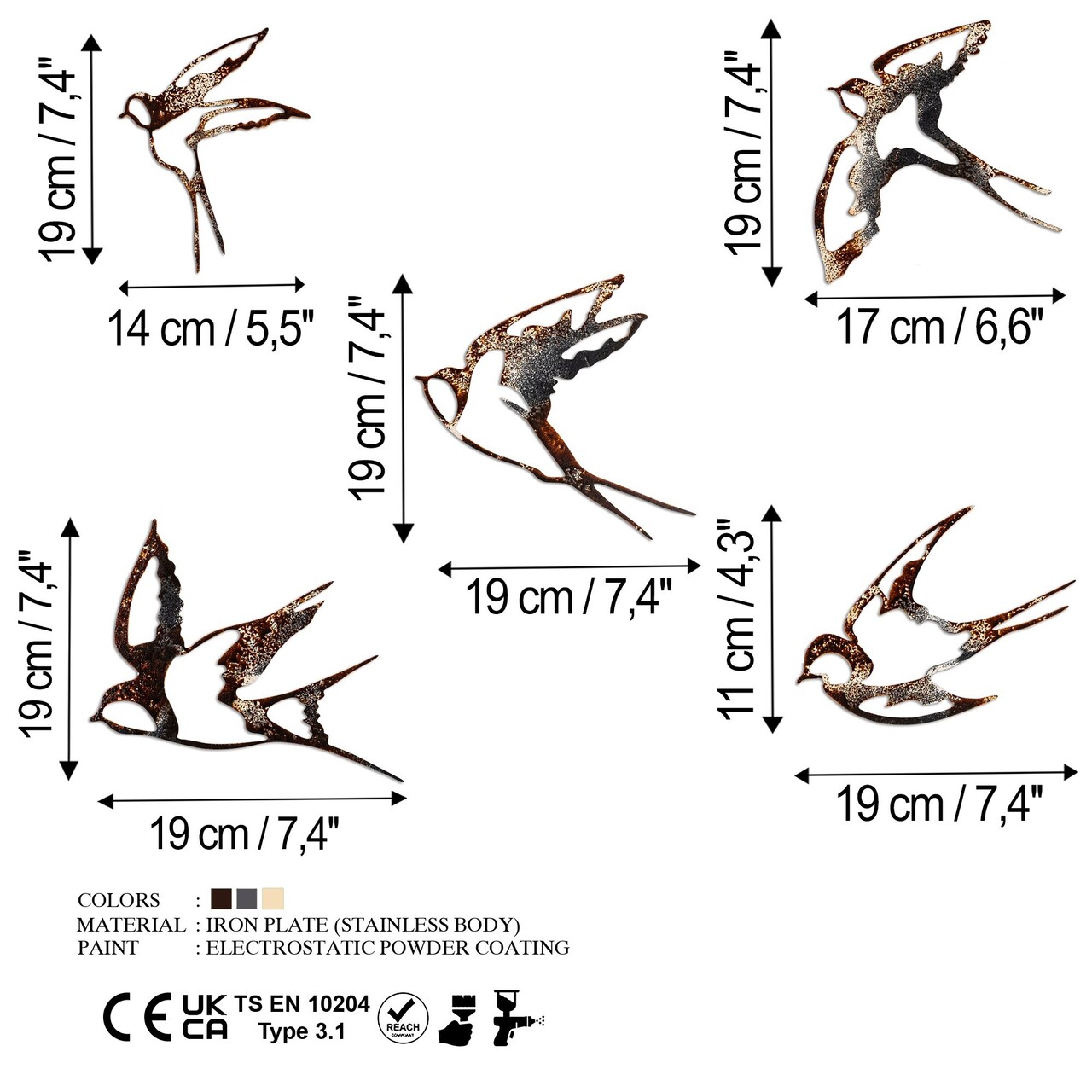Decoratiune de perete, Birds-2, Dimensiune 1: 19 x 14 cm, Multicolor