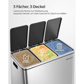 Cos de reciclare cu 3 compartimente, Songmics, 3 x 18 L, 61x31.5x56 cm, inox/polipropilena, argintiu