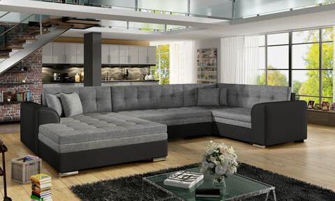 Coltar extensibil stanga 5 locuri ELTAP, Damario, 338x189x78 cm, lemn/poliester, gri inchis/negru