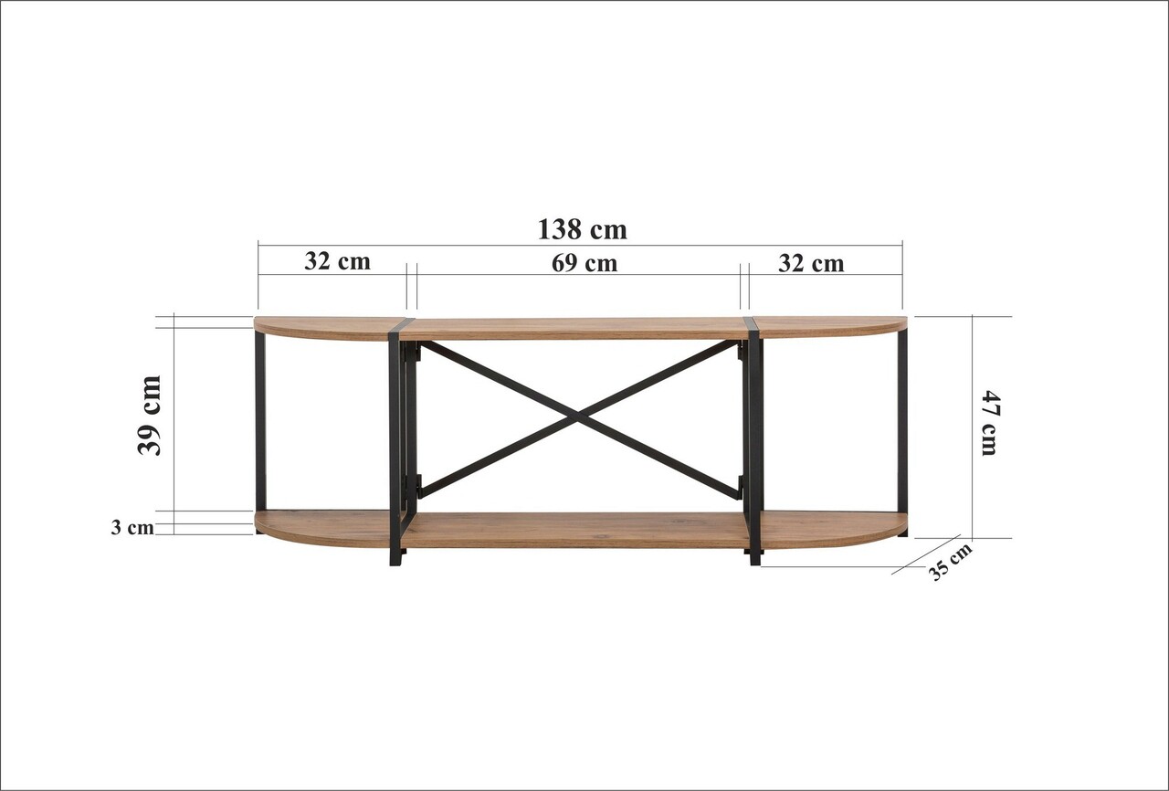 Comoda TV, Sapphire, Sky Rafix, 138x47x35 cm, PAL, Pin Atlantic / Negru