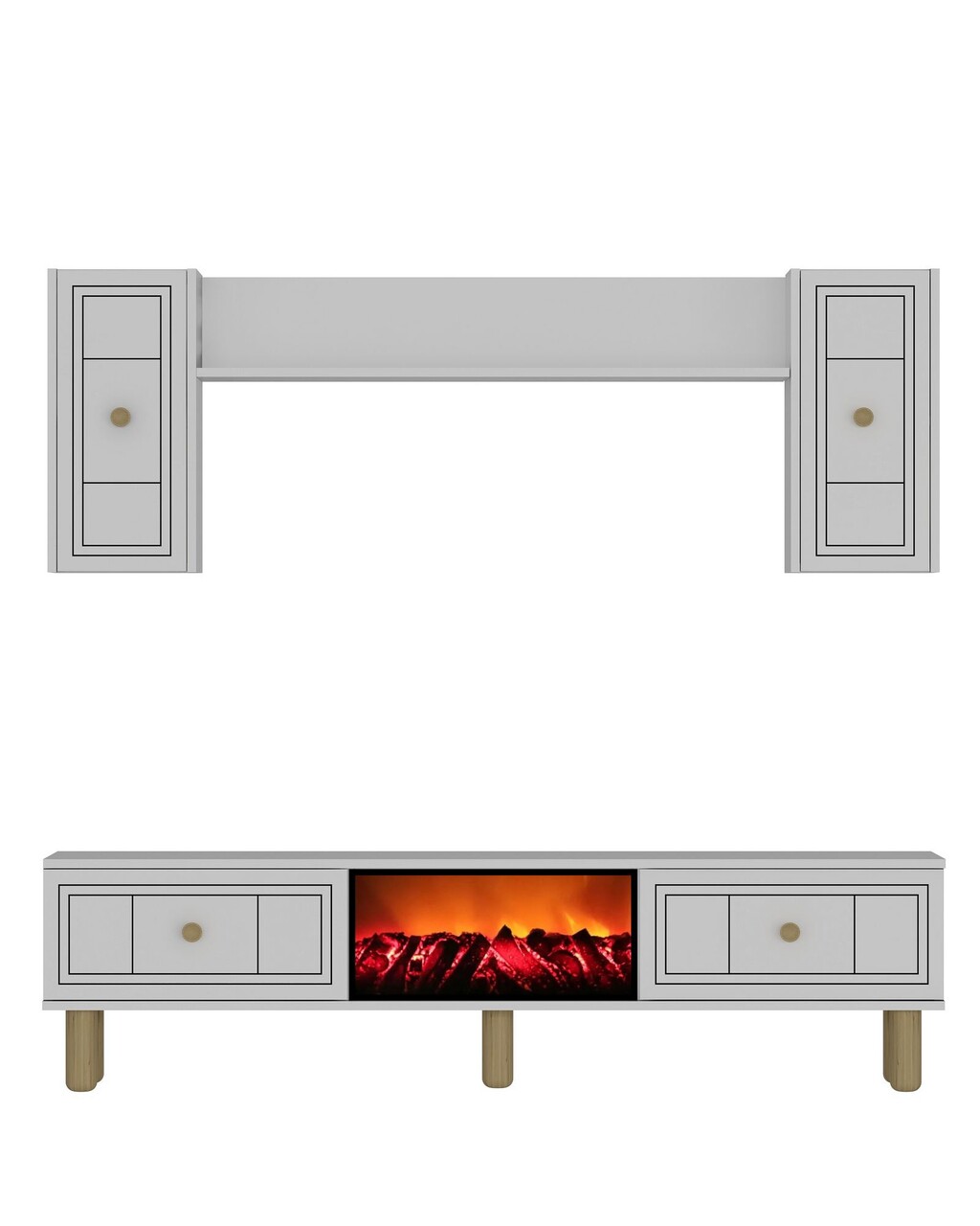 Comoda TV, Hanah Home, Dario Bohem Fireplace, 150x44.6x29.6 cm, PAL , Alb - imagine 3