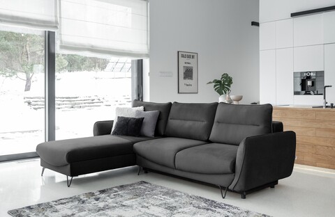 Coltar extensibil stanga 3 locuri ELTAP, LT-06NU, Silva, 276x201x100 cm, lemn/poliester, gri inchis