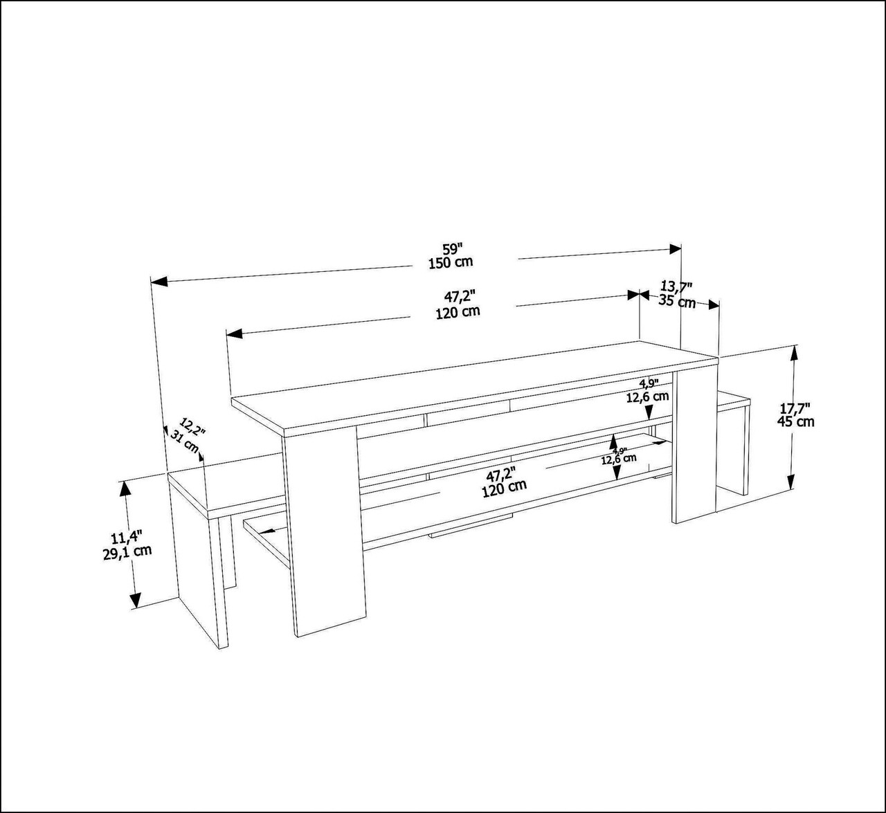 Comoda TV, Zena Home, Lenora, 150x45x35 cm, PAL, Alb/Maro