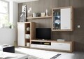 Mobilier living cu LED, 4 piese, Munchen, 290 x 48 x 195 cm, PAL, alb/stejar
