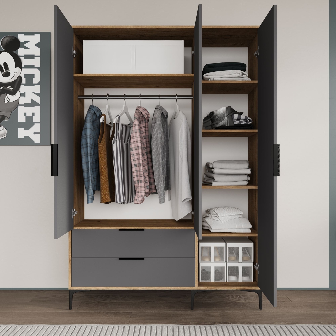 Dulap pentru haine, Hanah Home, Aden Drawers 120, 120x192x45 cm, Stejar / Antracit - view 4