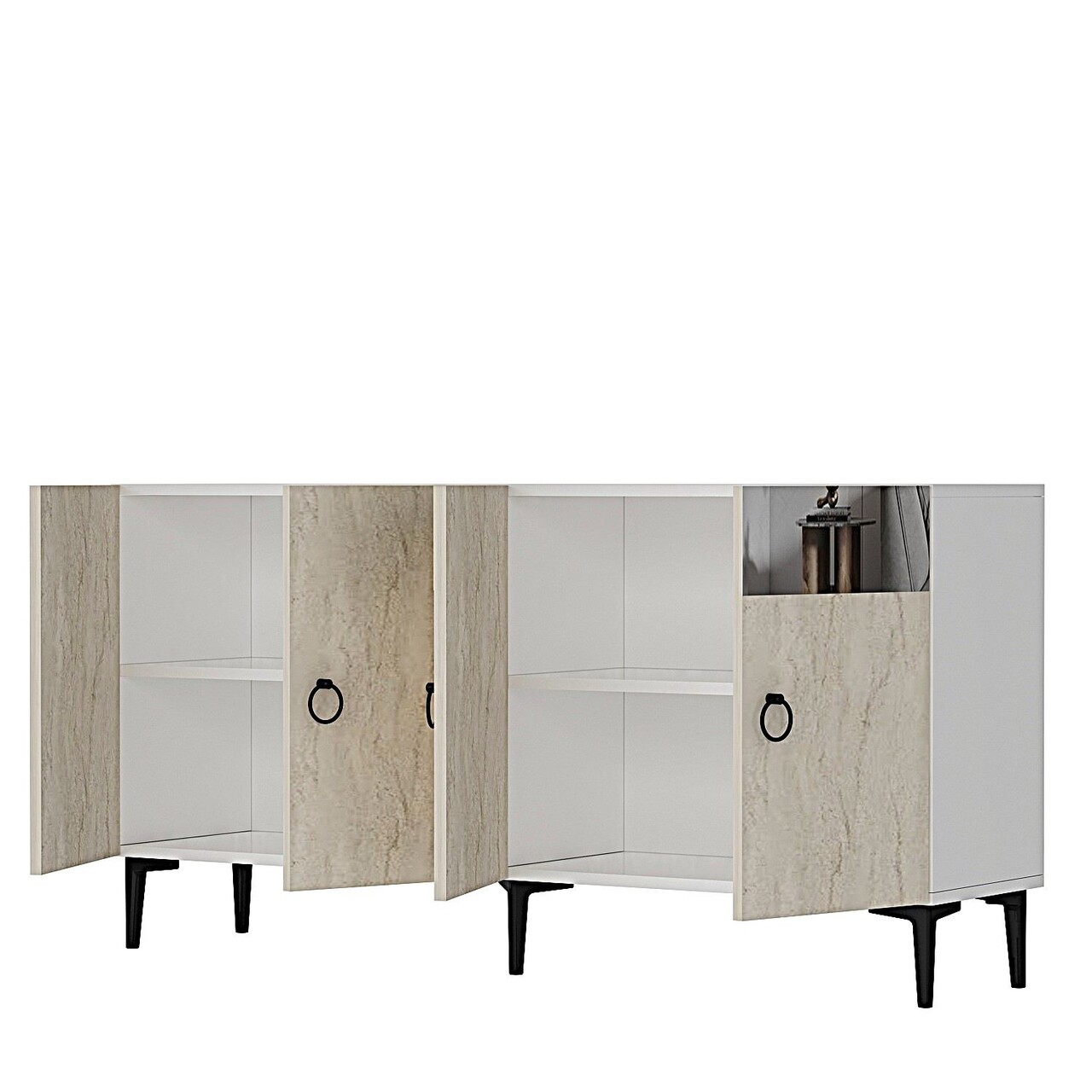 Consola, Hanah Home, Gama 150, 150x75x32 cm, PAL , White / Travertine / Silver - view 5