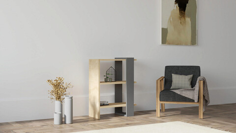 Corp biblioteca, puqa design, yonca, 51.8x70x25 cm, pal, antracit / stejar