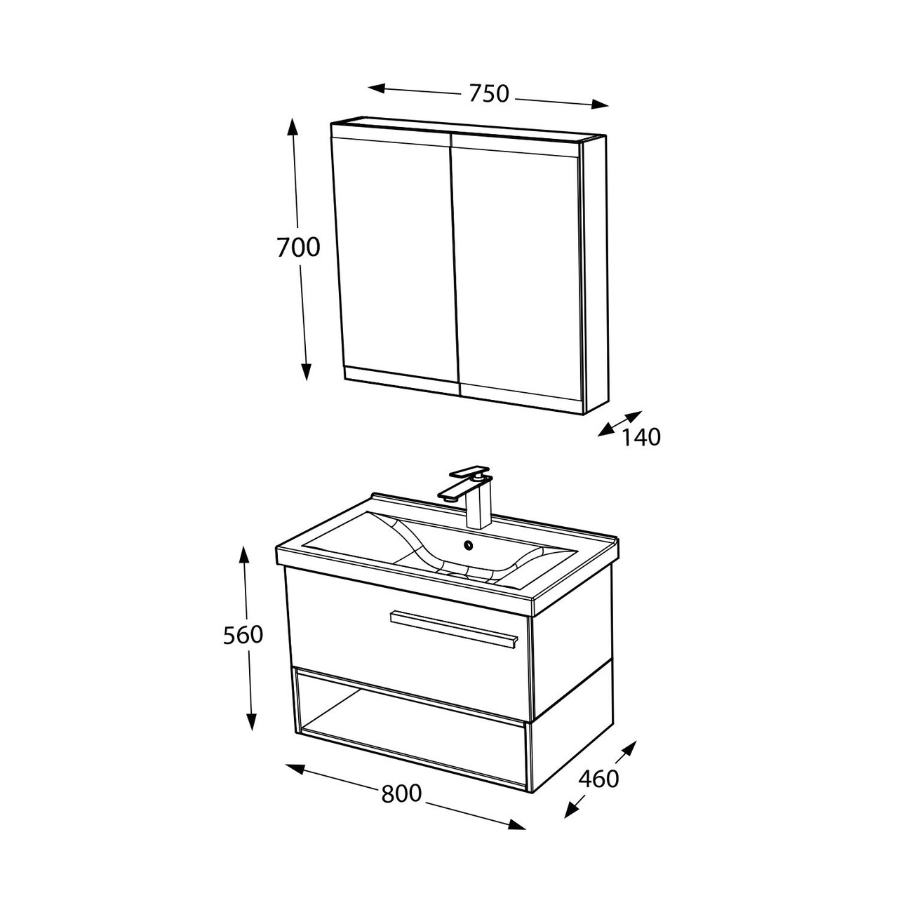 Set mobilier de baie (2 piese), Hanah Home, Blanc 80, Gri Mat - view 6