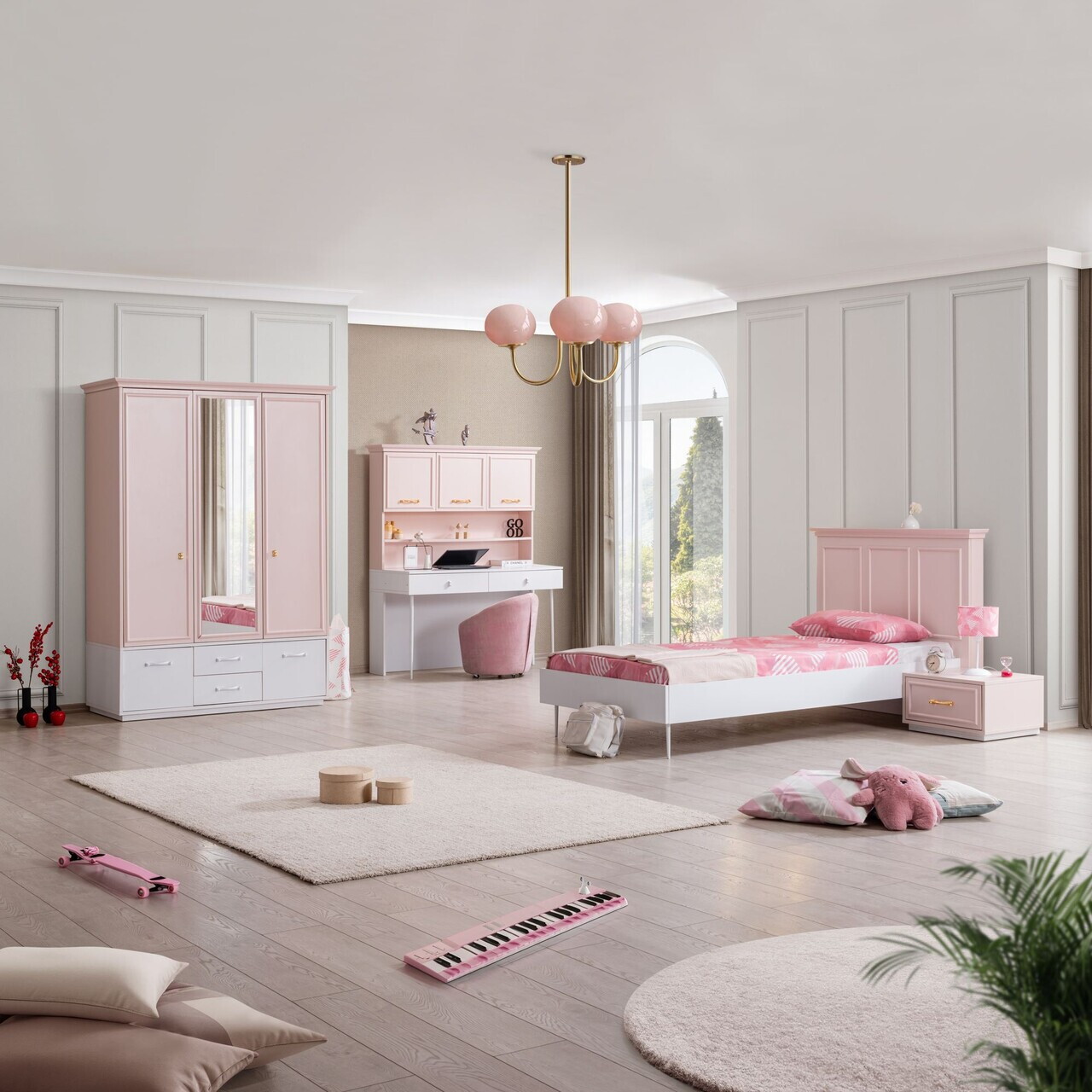 Birou, Hanah Home, Rosa, 138x167x60 cm, PAL, Roz/Alb - view 2