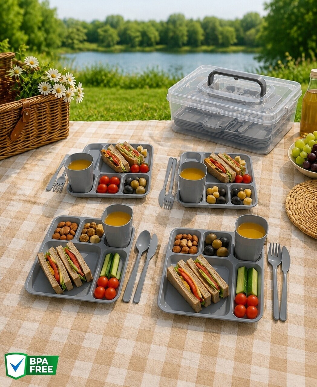 Set de picnic, Hermia, 639OKK1224, Sticlă plastică: 7,5 x 7,5 x 9 cm (6 bucăți), Gri