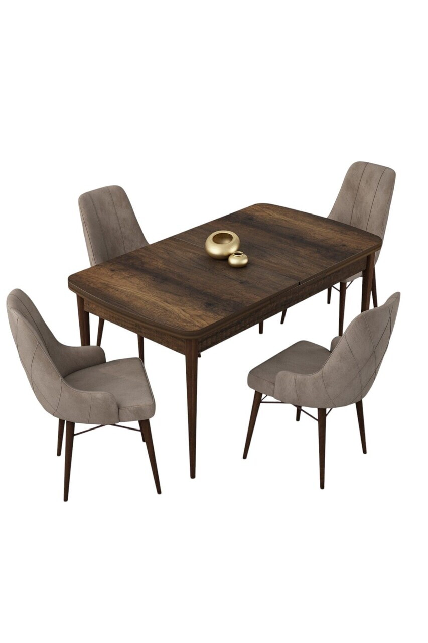 Set masa extensibila si scaune (5 piese), Hanah Home, Lia, Model baroc din lemn / Cappuccino — imaginea 2