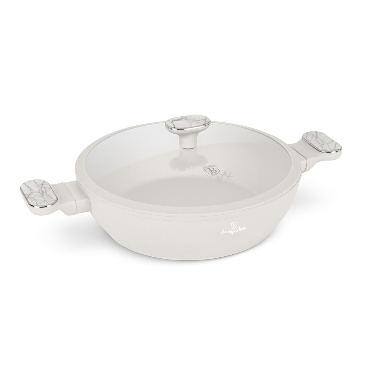 Oala cu capac Berlinger Haus, Sahara Marble, 28 cm, 3.8 L, aluminiu forjat, crem mat/marmura - imagine 3