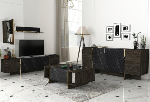 Set mobilier living, talon, veyron set 2, pal, negru / auriu