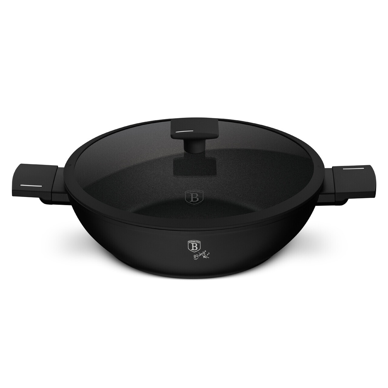 Tigaie Wok cu capac Berlinger Haus, Matte Black, 30 cm, aluminiu forjat, negru - imagine 2