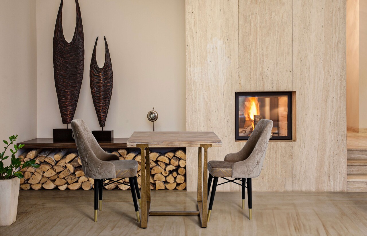 Masa dining Ankara, Mauro Ferretti, 80x80x76 cm, MDF/fier, maro/auriu