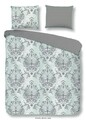 Lenjerie de pat pentru doua persoane, Descanso Beau, 100% bumbac satinat, 3 piese, gri/menta
