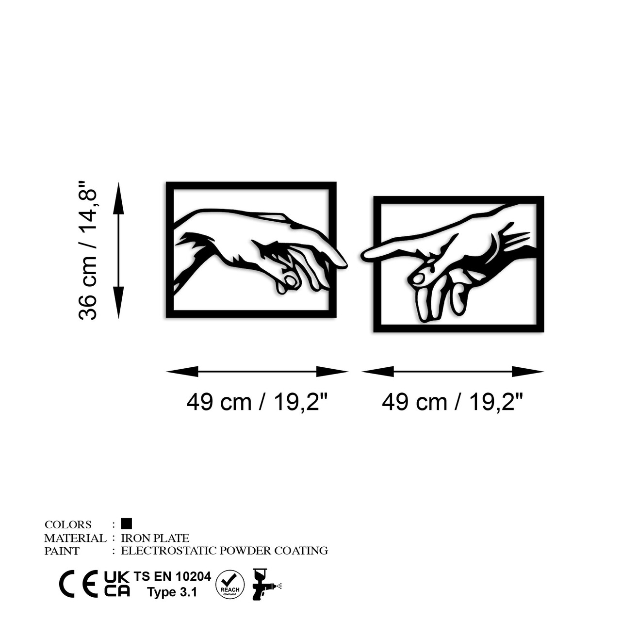 Decoratiune de perete, Hands, Dimensiune: 36 x 49 cm (2 bucăți), Negru - view 7