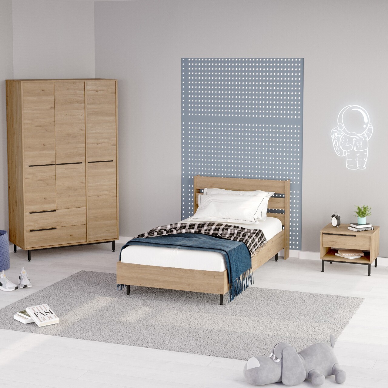 Set dormitor pentru copii, Locelso, ON23-S, Stejar