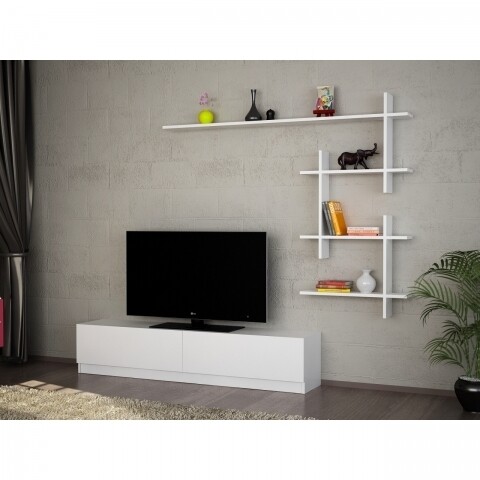 Comoda TV cu raft, Wooden Art, Ahenk White mezoni.ro