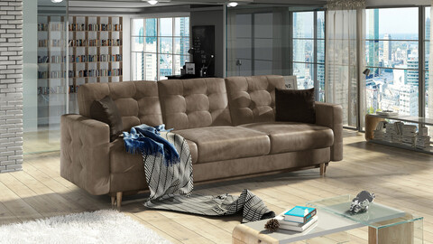 Canapea extensibila 3 locuri ELTAP, Ask13, Asgard, 233x92x93 cm, lemn/poliester, maro