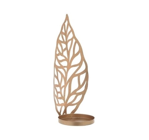 Suport pentru lumanare Leaf, InArt, 15x15x30 cm, metal, auriu
