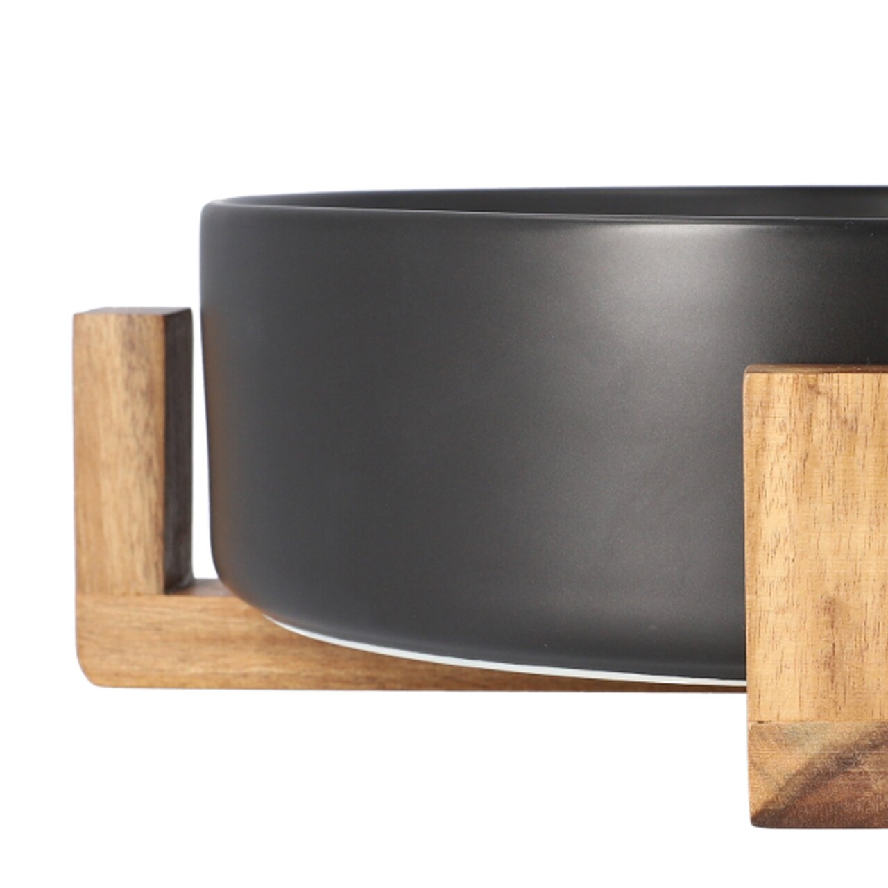 Bol salata Fincan, Homla, 32 cm, portelan/lemn, negru/natur - 2 | YEO