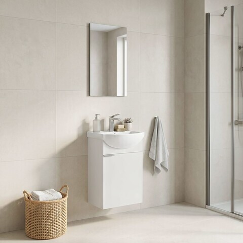 Set Dulap de Baie cu Chiuvetă și Oglindă (2 Piese), Hanah Home, Purus 45, Alb