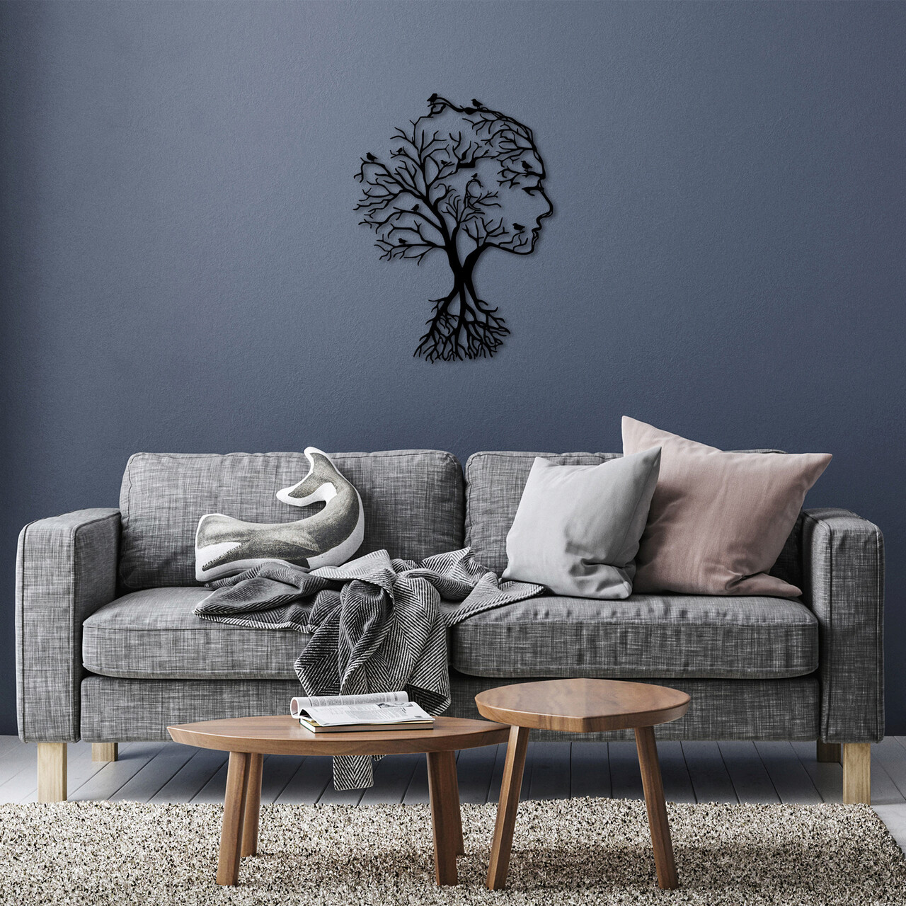 Decoratiune de perete, Acacia Tree, Metal, Dimensiune: 52 x 70 cm, Negru - 1 | YEO