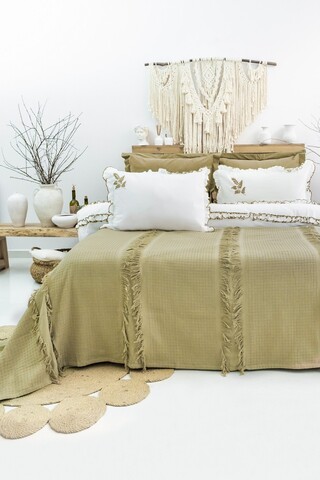 Set cuvertura de pat dubla 3 piese, Brianna - Khaki, Şaheser, Bumbac
