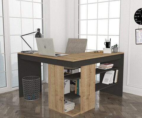 Birou de colt, Tera Home, Stylo, 120 x 73.8 x 120 cm, pal melaminat, stejar/antracit 120
