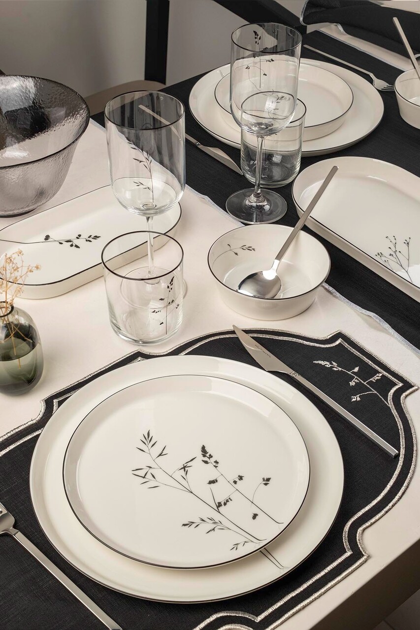 Set de cină (27 piese), L'essentiel Maison, 710KTP9745, Farfurie: 21 x 21 cm (6 bucăți), Alb/Negru - view 7